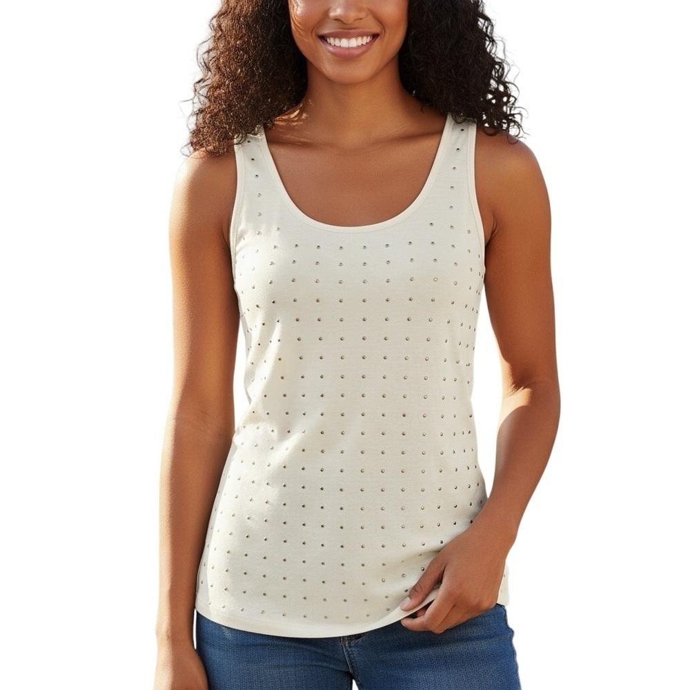 Beldini white tank with gold gems size medium